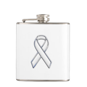 Chrome Silver Print Belted White Ribbon Awareness Heupfles