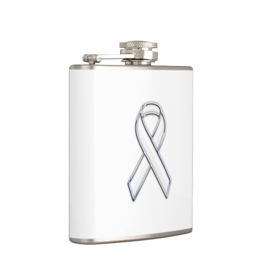 Chrome Silver Print Belted White Ribbon Awareness Heupfles (Rechts)