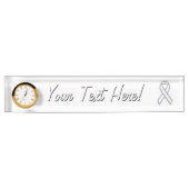 Chrome Silver Print Belted White Ribbon Awareness Naambordje (Voorkant)