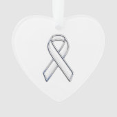 Chrome Silver Print Belted White Ribbon Awareness Ornament (voorkant)