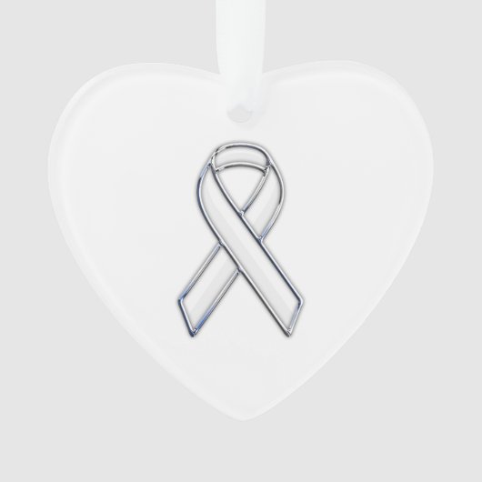 Chrome Silver Print Belted White Ribbon Awareness Ornament (voorkant)