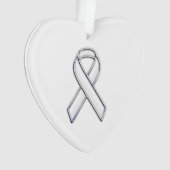 Chrome Silver Print Belted White Ribbon Awareness Ornament (voorkant)
