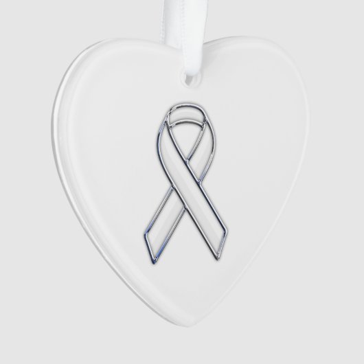 Chrome Silver Print Belted White Ribbon Awareness Ornament (voorkant)
