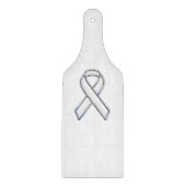 Chrome Silver Print Belted White Ribbon Awareness Snijplank (Voorkant)