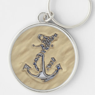 Chrome Silver Rope Anchor in de zand Sleutelhanger