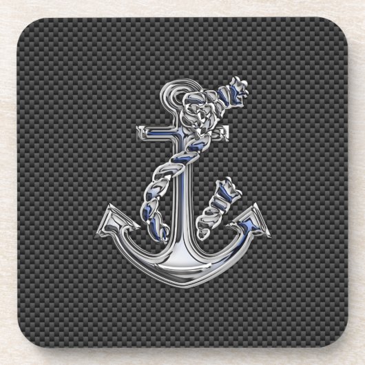Chrome Silver Style Rope Anchor op koolstofvezel Bier Onderzetter (Voorkant)