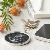 Chrome Silver Style Rope Anchor op koolstofvezel Sleutelhanger (Zijkant)