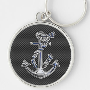 Chrome Silver Style Rope Anchor op koolstofvezel Sleutelhanger