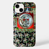 CHROME SKULL BLACK GREEN RED GEM STONES Damask Case-Mate iPhone Case (Achterkant)