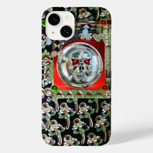 CHROME SKULL BLACK GREEN RED GEM STONES Damask Case-Mate iPhone Case (Achterkant)