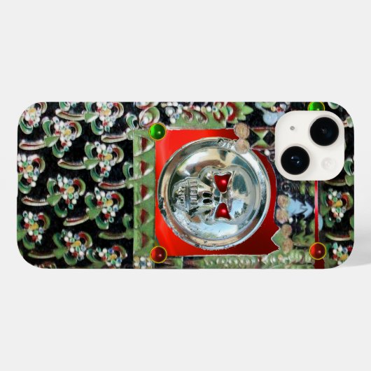 CHROME SKULL BLACK GREEN RED GEM STONES Damask Case-Mate iPhone Case (Achterkant (horizontaal))