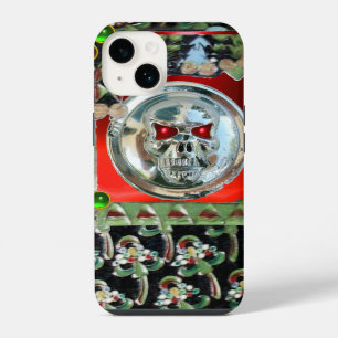 CHROME SKULL BLACK GREEN RED GEM STONES Damask iPhone 14 Hoesje