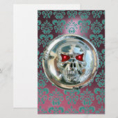 CHROME SKULL DAMASK Blue Pink Paars Amethyst Briefpapier (Voorkant / Achterkant)