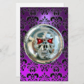 CHROME SKULL DAMASK Paarse Amethyst Briefpapier (Voorkant / Achterkant)