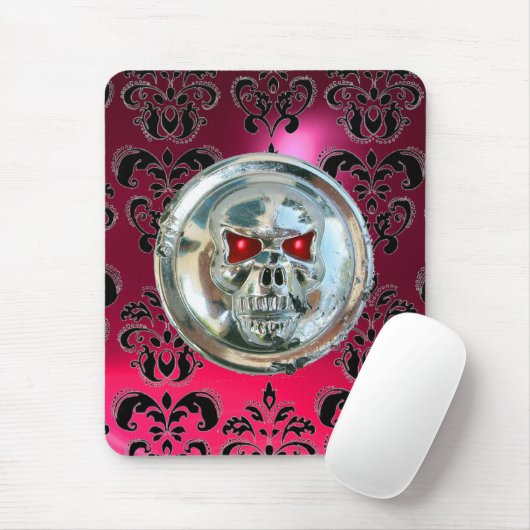CHROME SKULL, Damask Pink Ruby Muismat (Met muis)