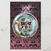 CHROME SKULL DAMASK Roze Paarse Amethyst Briefpapier (Voorkant)