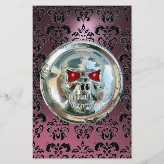 CHROME SKULL DAMASK Roze Paarse Amethyst Briefpapier (Voorkant)
