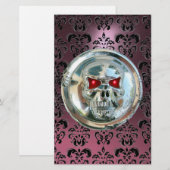 CHROME SKULL DAMASK Roze Paarse Amethyst Briefpapier (Voorkant / Achterkant)