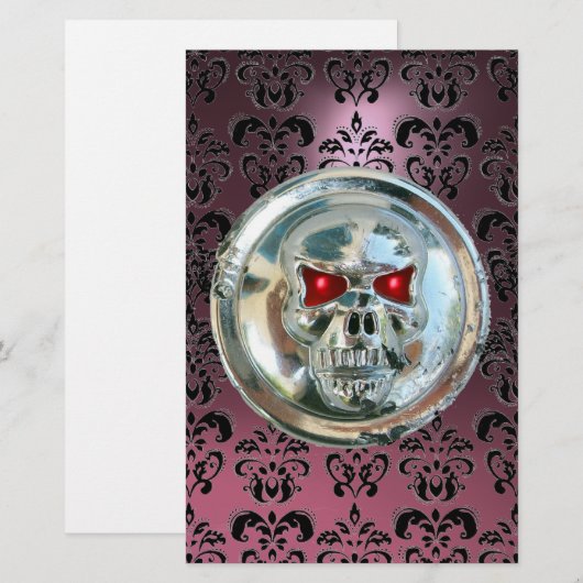CHROME SKULL DAMASK Roze Paarse Amethyst Briefpapier (Voorkant / Achterkant)