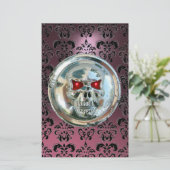 CHROME SKULL DAMASK Roze Paarse Amethyst Briefpapier (Staand voorkant)