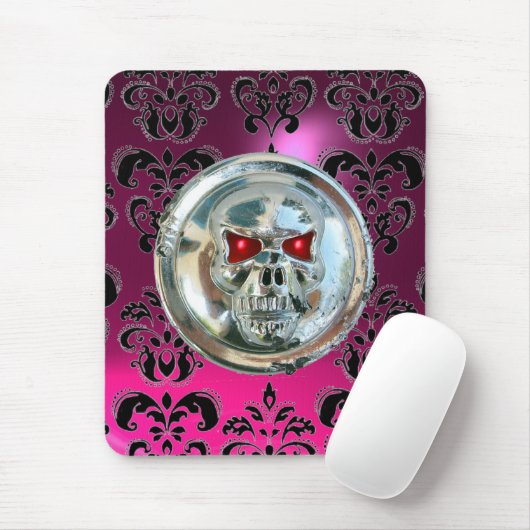 CHROME SKULL, Damask roze, Paarse Amethyst Muismat (Met muis)