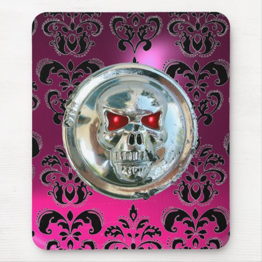 CHROME SKULL, Damask roze, Paarse Amethyst Muismat (Voorkant)