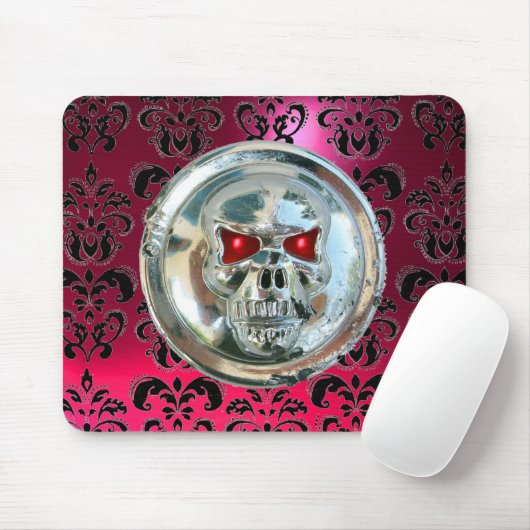 CHROME SKULL, Damask, Roze rode Ruby Muismat (Met muis)