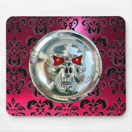 CHROME SKULL, Damask, Roze rode Ruby Muismat (Voorkant)