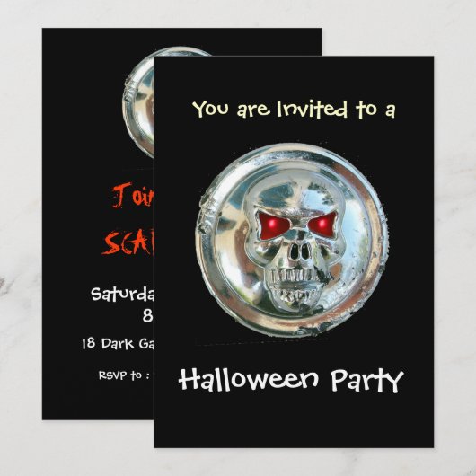 CHROME SKULL HALLOWEEN PARTIJ KAART (Voorkant / Achterkant)