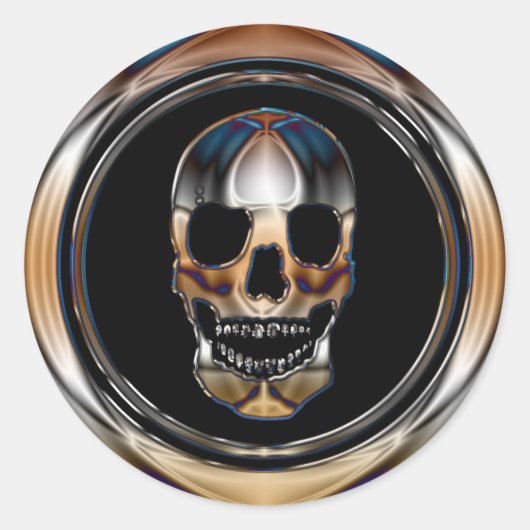CHROME SKULL RONDE STICKER (Voorkant)
