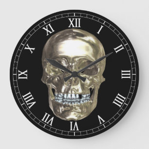 Chrome Skull Round Roman Nummerklok Grote Klok