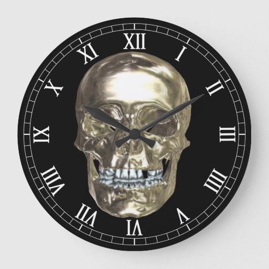 Chrome Skull Round Roman Nummerklok Grote Klok (Voorkant)