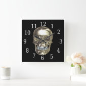 Chrome Skull Square Clock Vierkante Klok (Huis)