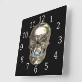 Chrome Skull Square Clock Vierkante Klok (Hoek)