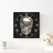 Chrome Skull Square Roman Numers Clock Vierkante Klok (Huis)