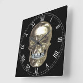Chrome Skull Square Roman Numers Clock Vierkante Klok (Hoek)