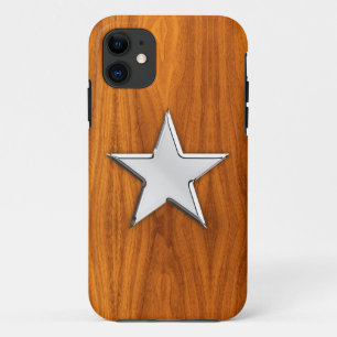 Chrome Star op Teak Veneer Print iPhone 11 Hoesje