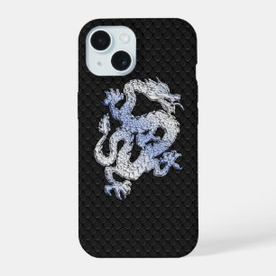 Chrome Stijl Draak op Zwarte Slangenhuid Print iPhone 15 Case