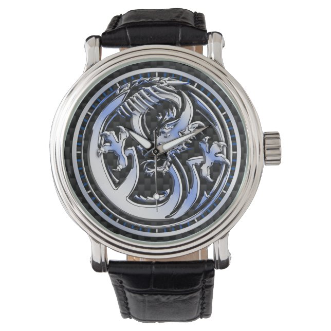 Chrome stijl Dragon badge Carbon Fiber Dial Print Horloge (Voorkant)