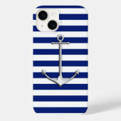 Chrome stijl dun anker op blauwe strepen Case-Mate iPhone case (Achterkant)