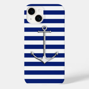 Chrome stijl dun anker op blauwe strepen Case-Mate iPhone case