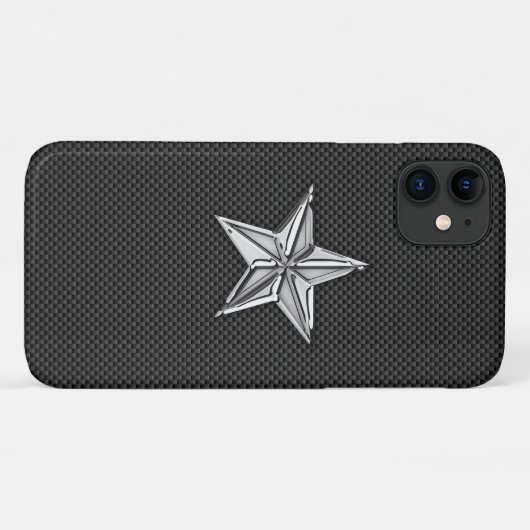 Chrome stijl Nautical Star op koolstofvezel Case-Mate iPhone Case (Achterkant (horizontaal))
