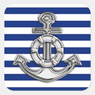 Chrome Stijl Reddingsboei op Zee Strepen Vierkante Sticker