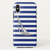 Chrome stijl Sailing on Nautical Stripes Case-Mate iPhone Case (Achterkant)