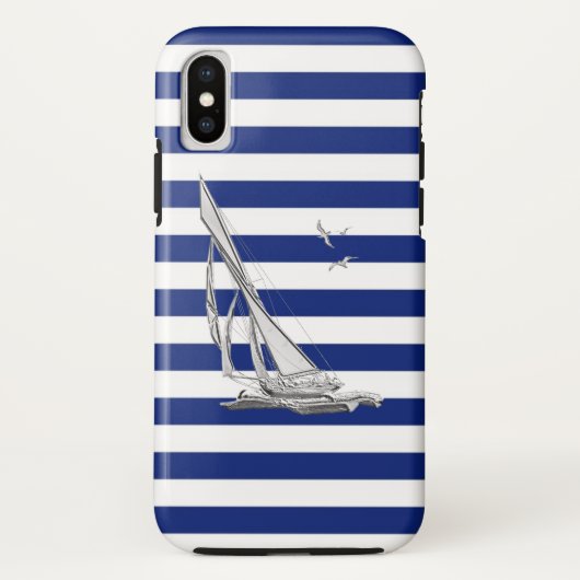 Chrome stijl Sailing on Nautical Stripes Case-Mate iPhone Case (Achterkant)