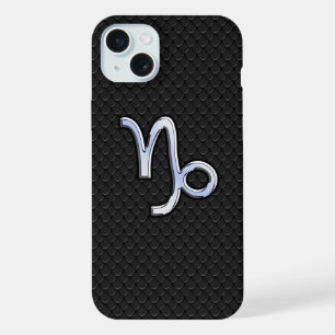 Chrome Stijl Steenbok Teken op Slangenhuid Decor iPhone 15 Plus Case