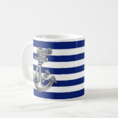 Chrome stijlhellingsanker op Nautical Stripes Koffiemok (Voorkant links)