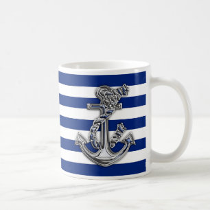 Chrome stijlhellingsanker op Nautical Stripes Koffiemok