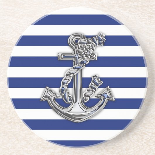 Chrome stijlhellingsanker op Nautical Stripes Zandsteen Onderzetter (Voorkant)