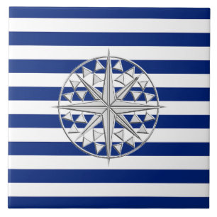 Chrome stijlkompas op Nautical Stripes Tegeltje